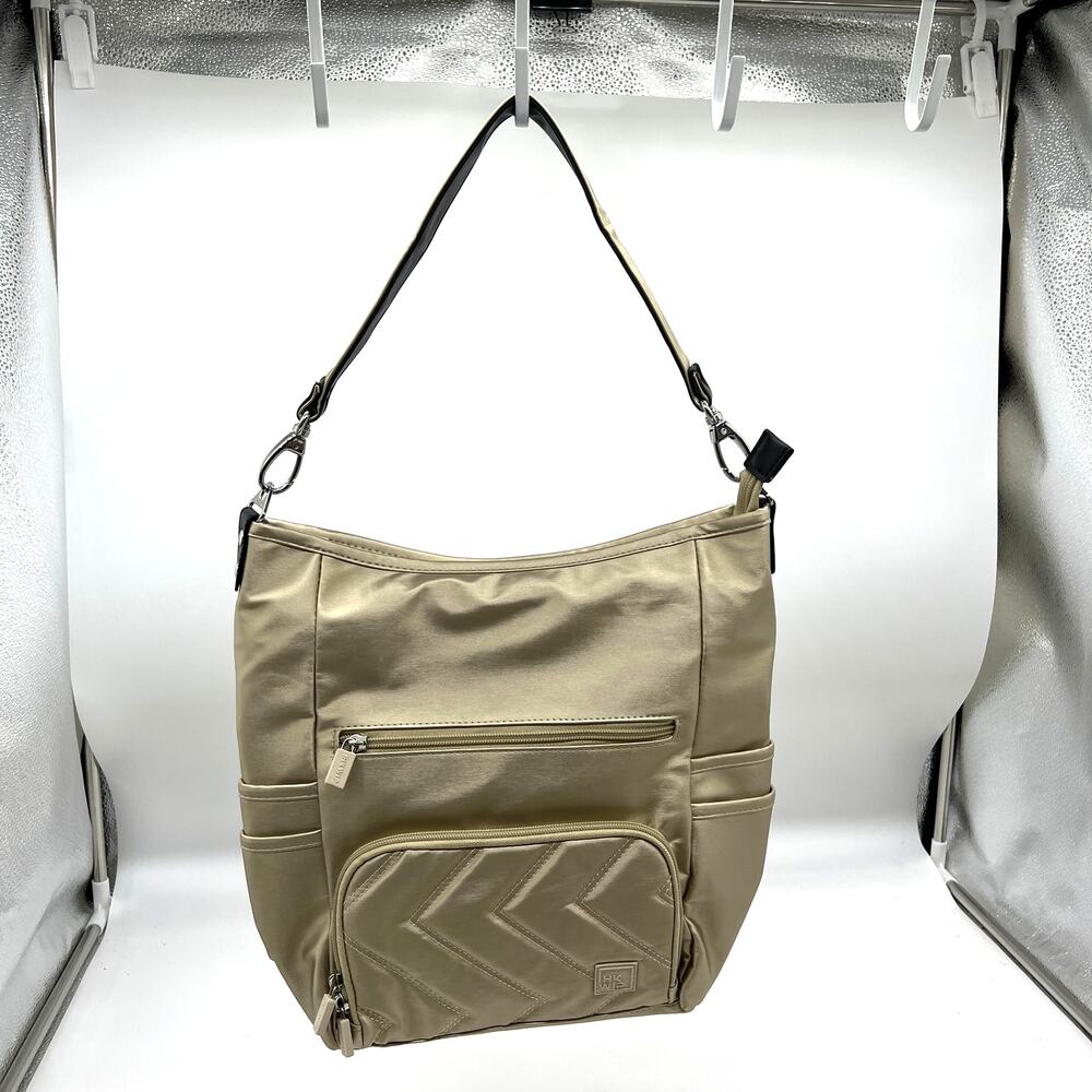 IHKWIP Zig Zag Quilted Go Getter Shoulder Bag with Crossbody Strap Met Champagne